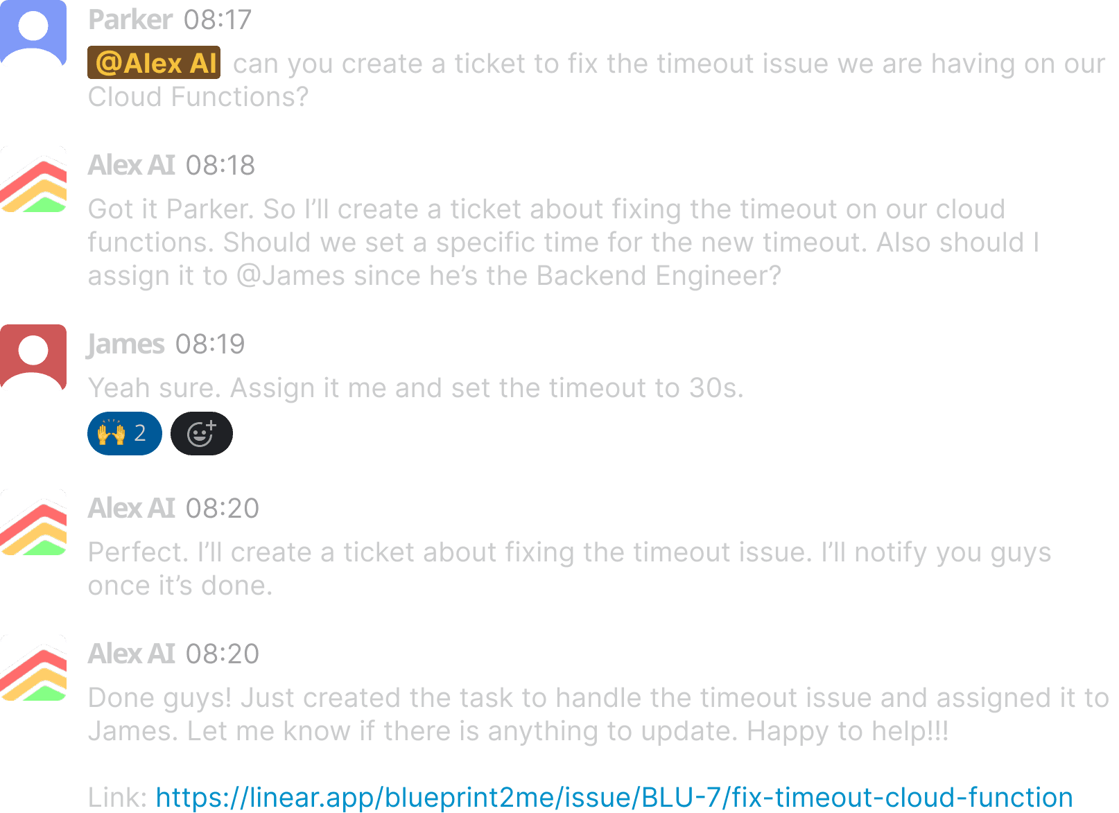 Alex AI coworker managing tasks in Slack conversation